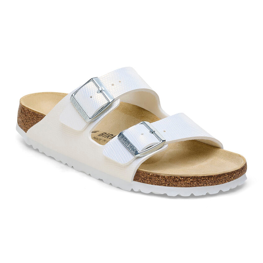 Birkenstock Arizona Shiny Lizard White Birko Flor Embossed N. 41