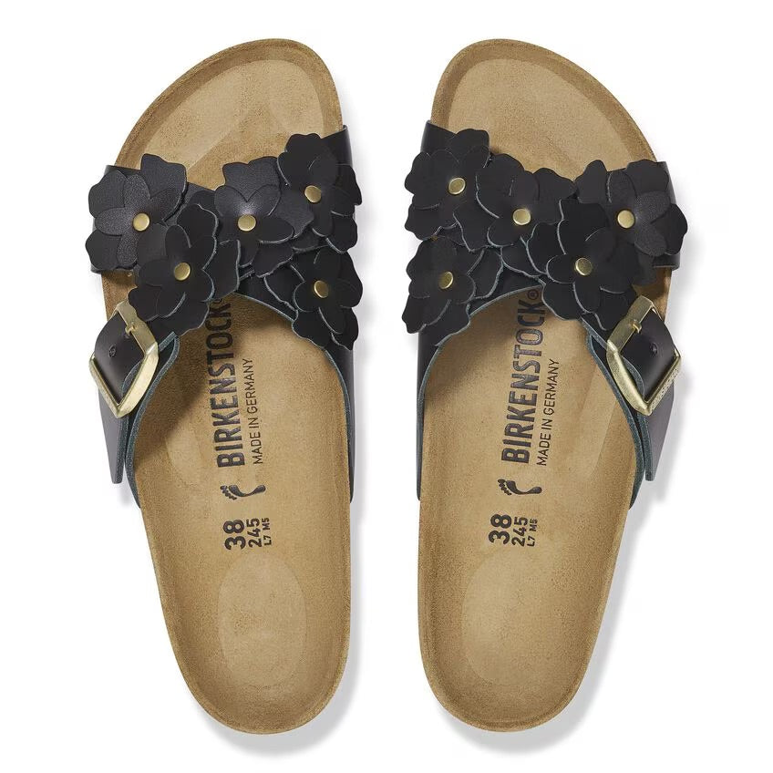 PIANELLE BIRKENSTOCK SIENA FLOWERS BLACK NATURAL LEATHER 36