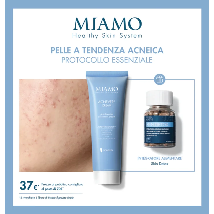 Miamo Cofanetto Protocollo Pelle a Tendenza Acneica - Miamo Acnever Cream 50 ml + Miamo Skin Detox 60 capsule