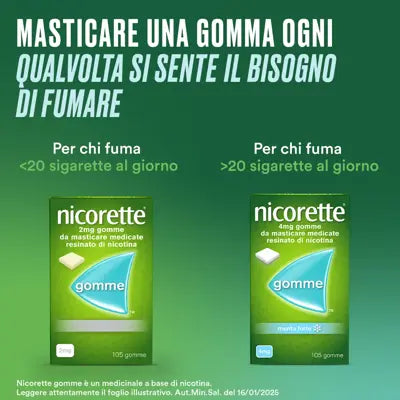 NICORETTE* 105 gomme masticabili 2 mg di nicotina gusto menta forte