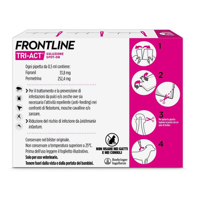 Frontline Tri-Act Spot-On Soluzione 3 Pipette 0,5 ml 33,38 mg +252,4 mg - per cani da 2 a 5 Kg