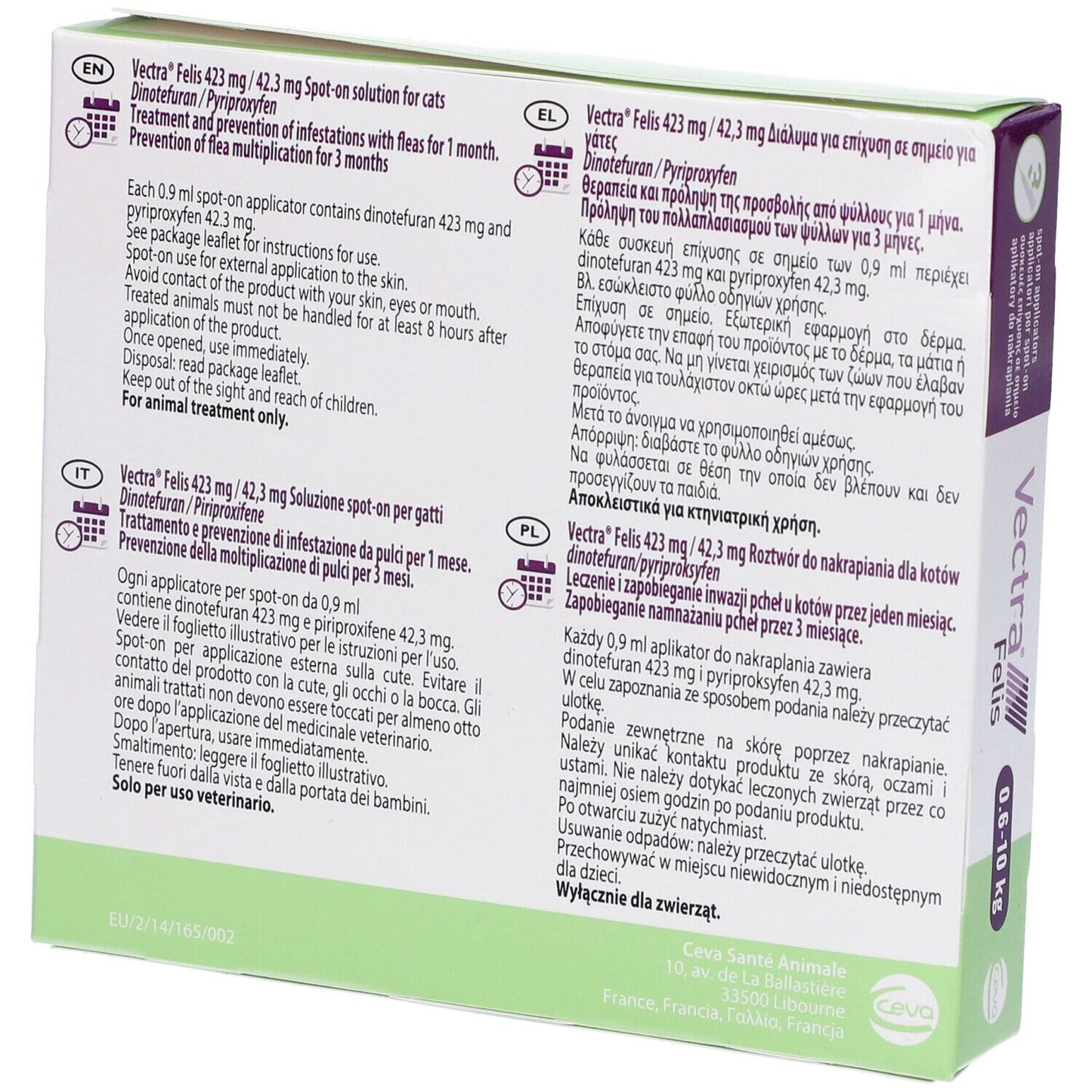 Vectra Felis Spot-On Soluzione 3 pipette 0,9 ml 423 mg + 42,3 mg - Per Gatti