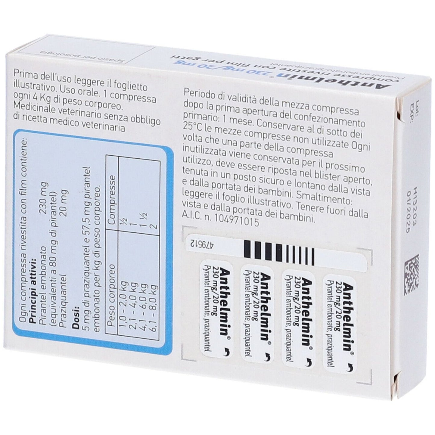 Anthelmin 230 Mg/20 Mg Compresse Rivestite Con Film Per Gatti