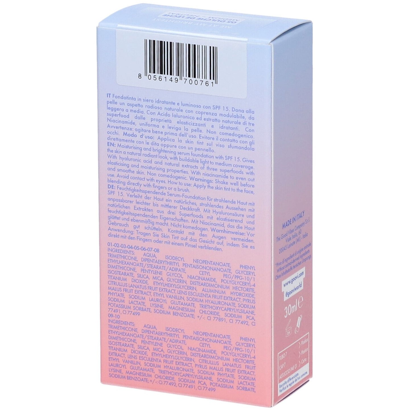 Goovi Me At My Brightest Siero Skin Tint SPF15 Tonalità 05 Dulce de Leche