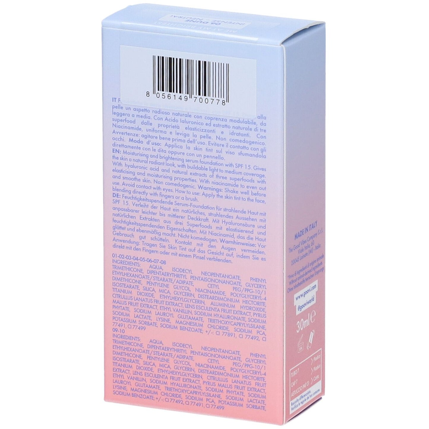 Goovi Me At My Brightest Siero Skin Tint SPF15 Tonalità 06 Dune