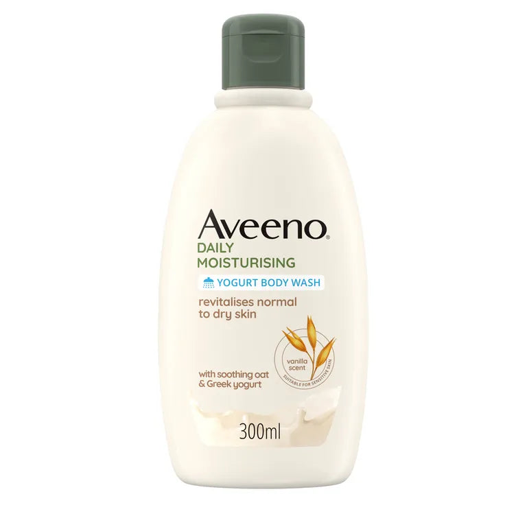 Aveeno Bagnoschiuma Daily Moisturising, Bagnodoccia Idratante per Pelle Secca e Normale Senza Sapone, Yogurt Vaniglia e Avena 300 ml