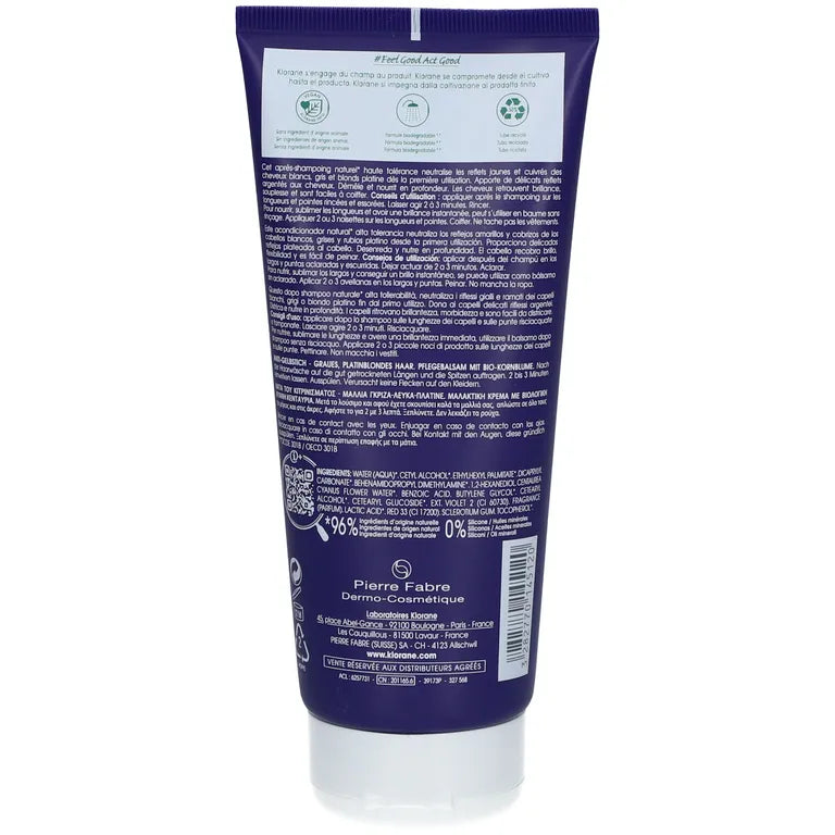KLORANE Balsamo dopo shampoo alla Centaurea BIO 200ml - Anti ingiallimento Capelli grigi e biondi