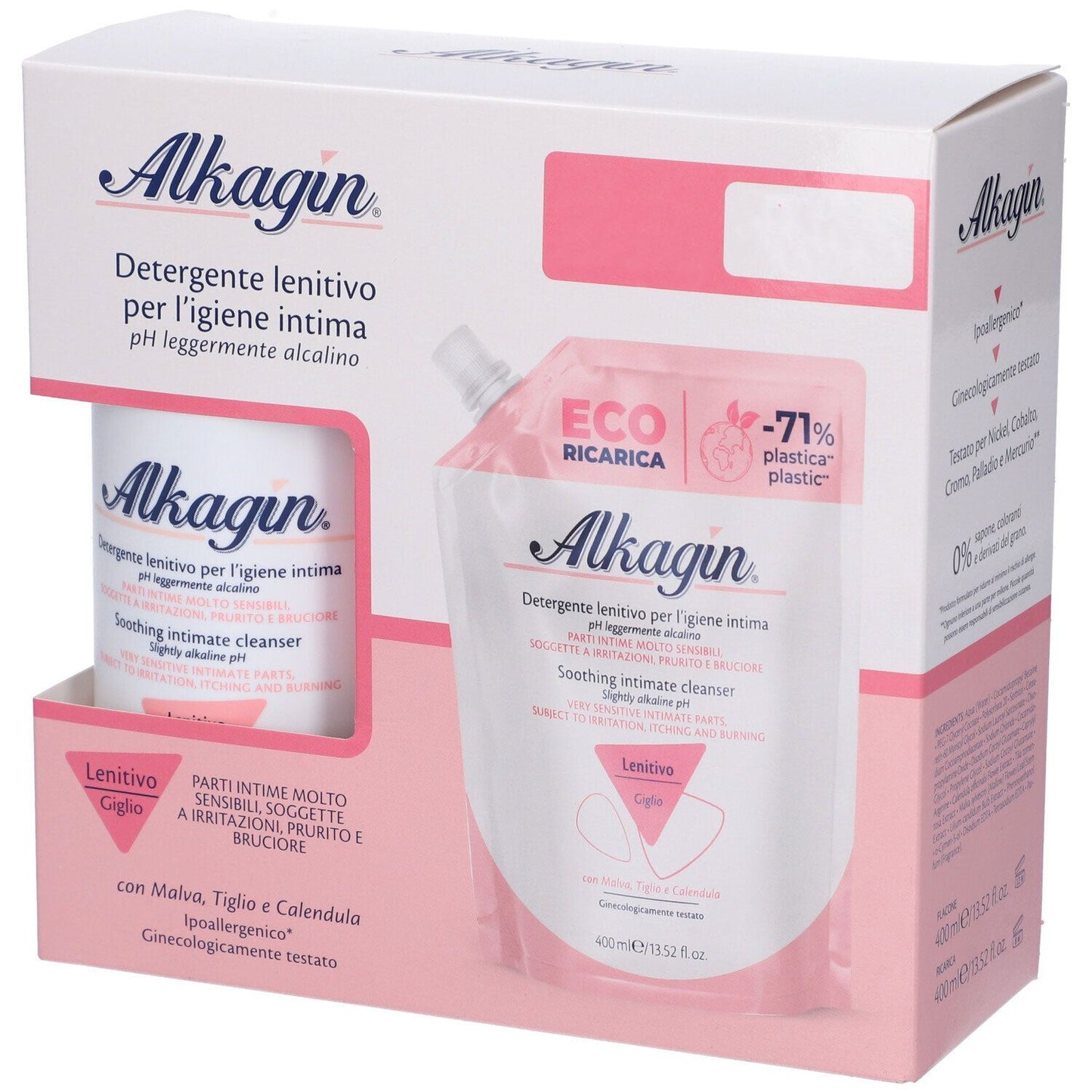 Alkagin Detergente Lenitivo per l´Igiene Intima Giglio 400ml + Ricarica 400ml