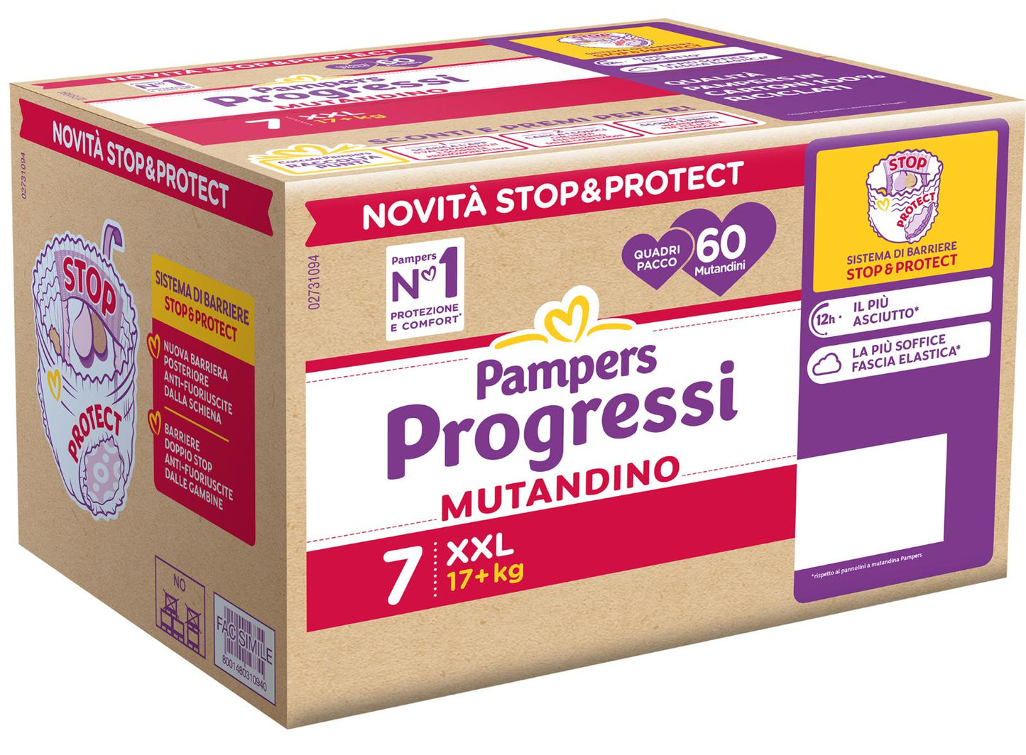 PAMPERS QUADRI PROGRESSI MUTANDINO XXL TAGLIA 7 17+ KG 60 PEZZI