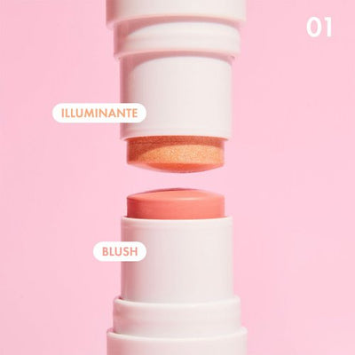 Goovi - Cheeks a match! Stick Duo Blush & Illuminante 01 Pastel Bonne Mine, 2X8g
