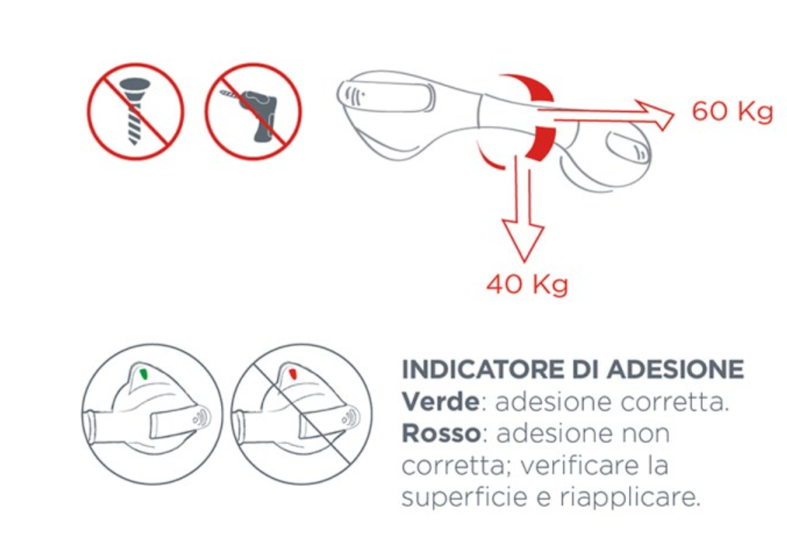 Maniglia di sicurezza a ventosa lineare 50 cm