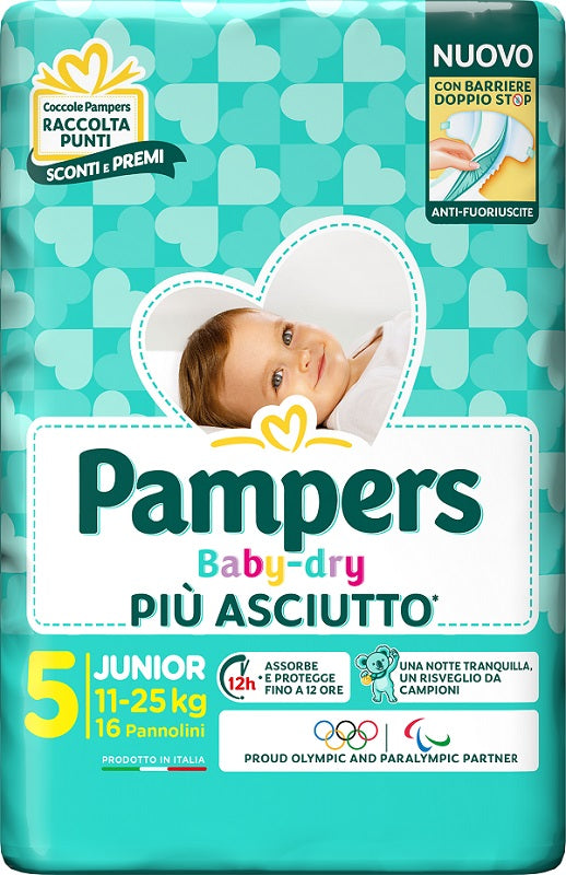 PAMPERS BABY DRY PANNOLINO DOWNCOUNT JUNIOR 16 PEZZI