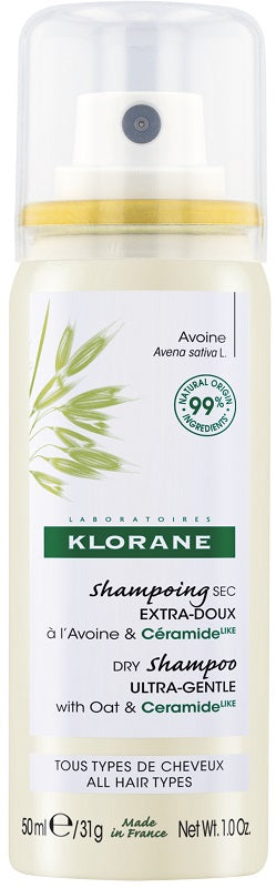 Klorane Shampoo Secco Extra-Delicato all'Avena&Ceramide Tutti i Tipi di Capelli 50ml
