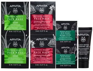 APIVITA PROMO XM EXPRESS BEAUTY MASCHERA VISO IDRATANTE RINFRESCANTE + MASCHERA VISO ILLUMINANTE RIVITALIZZANTE + DIETADETOX + GEL DETERGENTE NERO VISO OCCHI