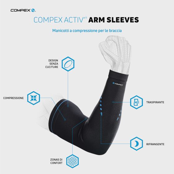 COMPEX ACTIV' ARM SLEEVES Misura M Manicotti compressivi per protezione durante lo sport