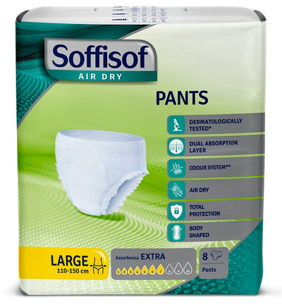 PANNOLONE PER INCONTINENZA SOFFISOF AIR DRY PANTS EXTRA LARGE 8 PEZZI