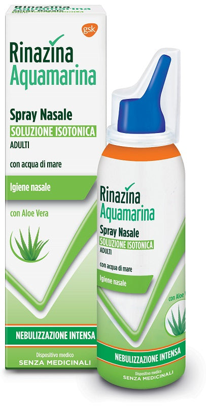 Rinazina Aquamarina Spray Nasale Isotonico Intenso Lavaggio Nasale Acqua Di Mare E Aloe Vera 100 ml