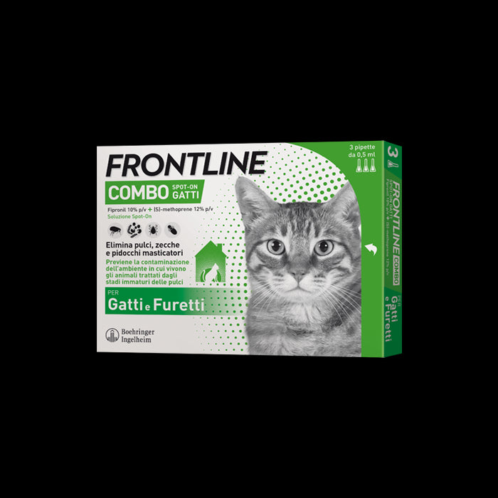 Frontline Combo Spot-On Gatti Soluz 3 Pipette 0,5 Ml 50 Mg +60 Mg Gatti E Furetti