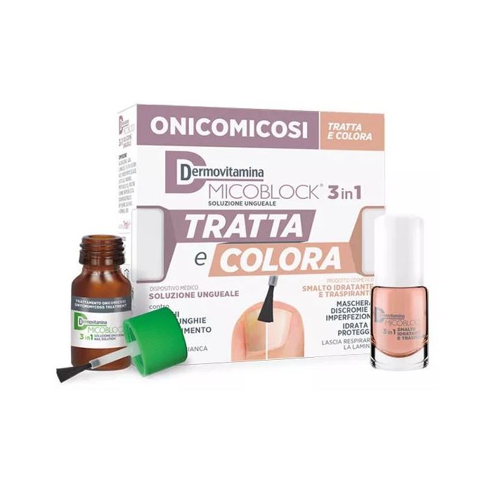 Dermovitamina Micoblock 3 In 1 Tratta E Colora Soluzione Ungueale 7 Ml + Smalto Idratante Traspirante 5 Ml