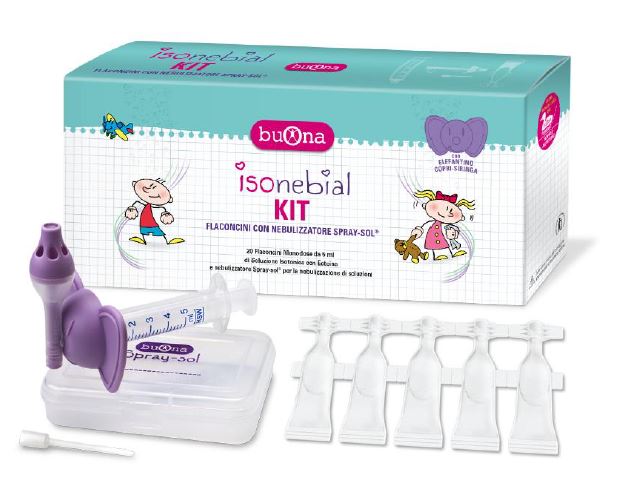 Isonebial Kit Pulizia Cavita' Nasali 20 Flaconcini Monodose5 Ml + Siringa Luer Lock Soft-Jeck + Ago Cannula + Nebulizzatore Spraysol