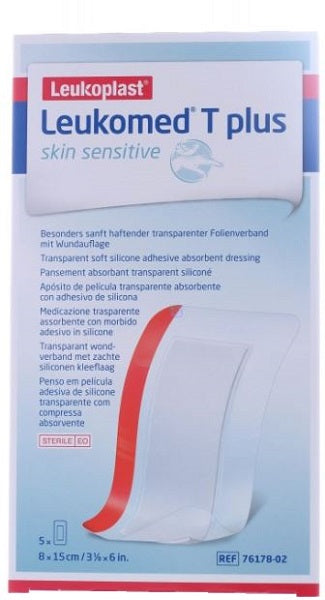 Leukomed T Plus Skin Sensitive Medicazione Post-Operatoria Trasparente Impermeabile Con Massa Adesiva Al Silicone 8X15Cm5 Pezzi