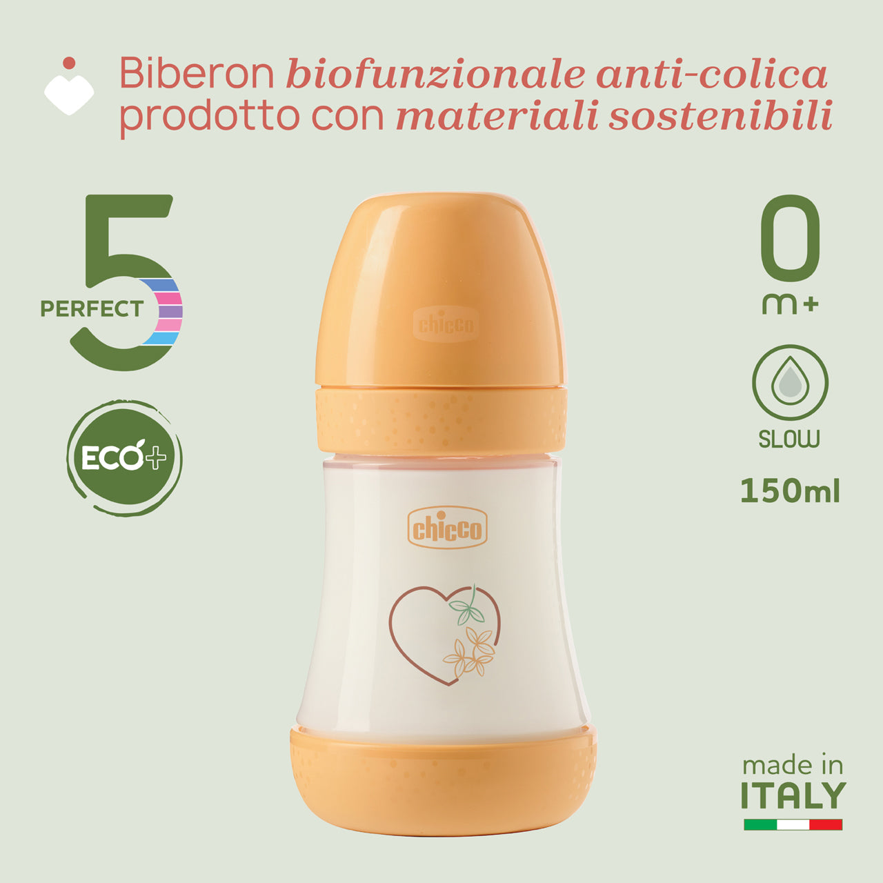 PERFECT 5 ECO+ Biberon da 300 ml - Flusso Lento silicone ETÀ CONSIGLIATA 0M+