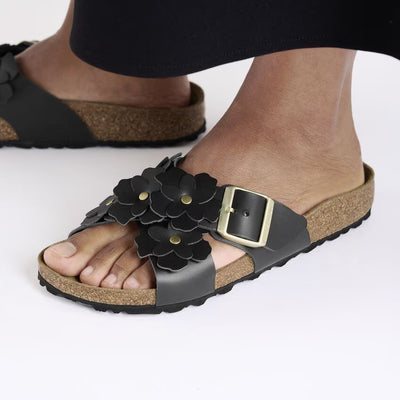 PIANELLE BIRKENSTOCK SIENA FLOWERS BLACK NATURAL LEATHER 36