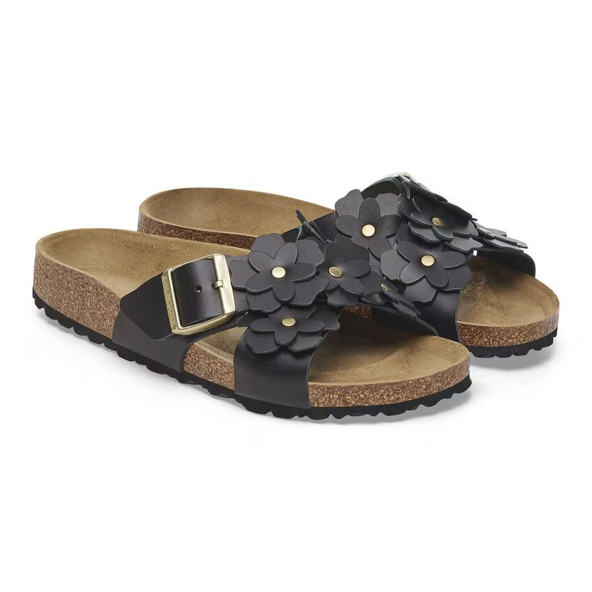 PIANELLE BIRKENSTOCK SIENA FLOWERS BLACK NATURAL LEATHER 36
