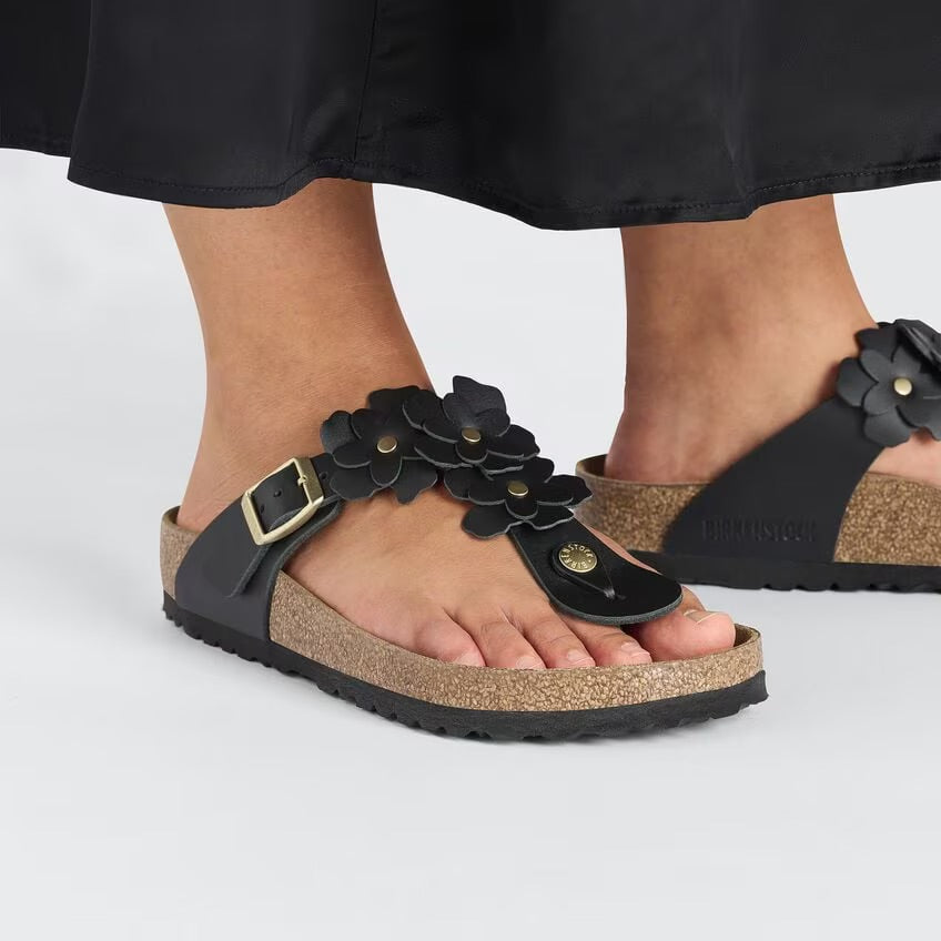 Birkenstock Gizeh Flowers Black Natural Leather - Pelle naturale - N.40 - Regular Fit ( Calzata Naturale) - Birkenstock Gizeh Flowers Black Natural Leather - Pelle naturale - N.40 - Regular Fit ( Calzata Naturale)