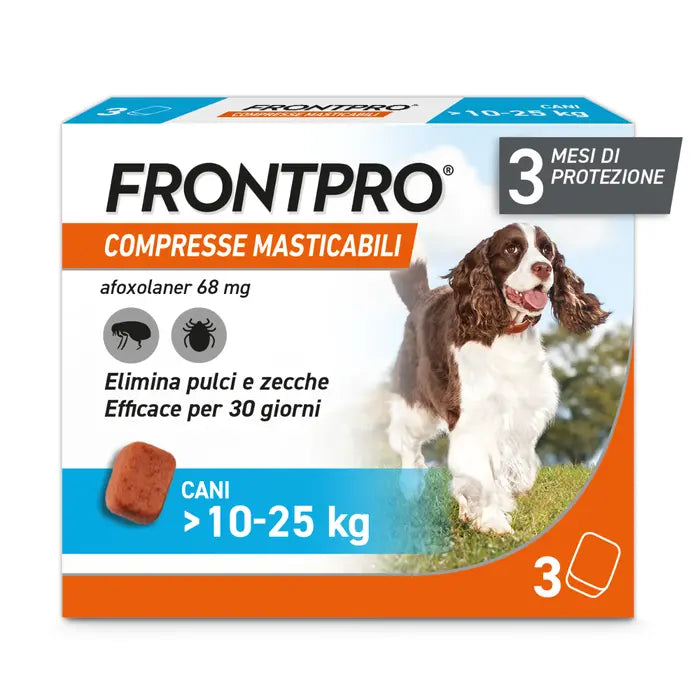 Frontpro Contro Pulci E Zecche 3 Compresse Masticabili Per Cani 10-25 Kg 68 Mg - Frontpro Contro Pulci E Zecche 3 Compresse Masticabili Per Cani 10-25 Kg 68 Mg