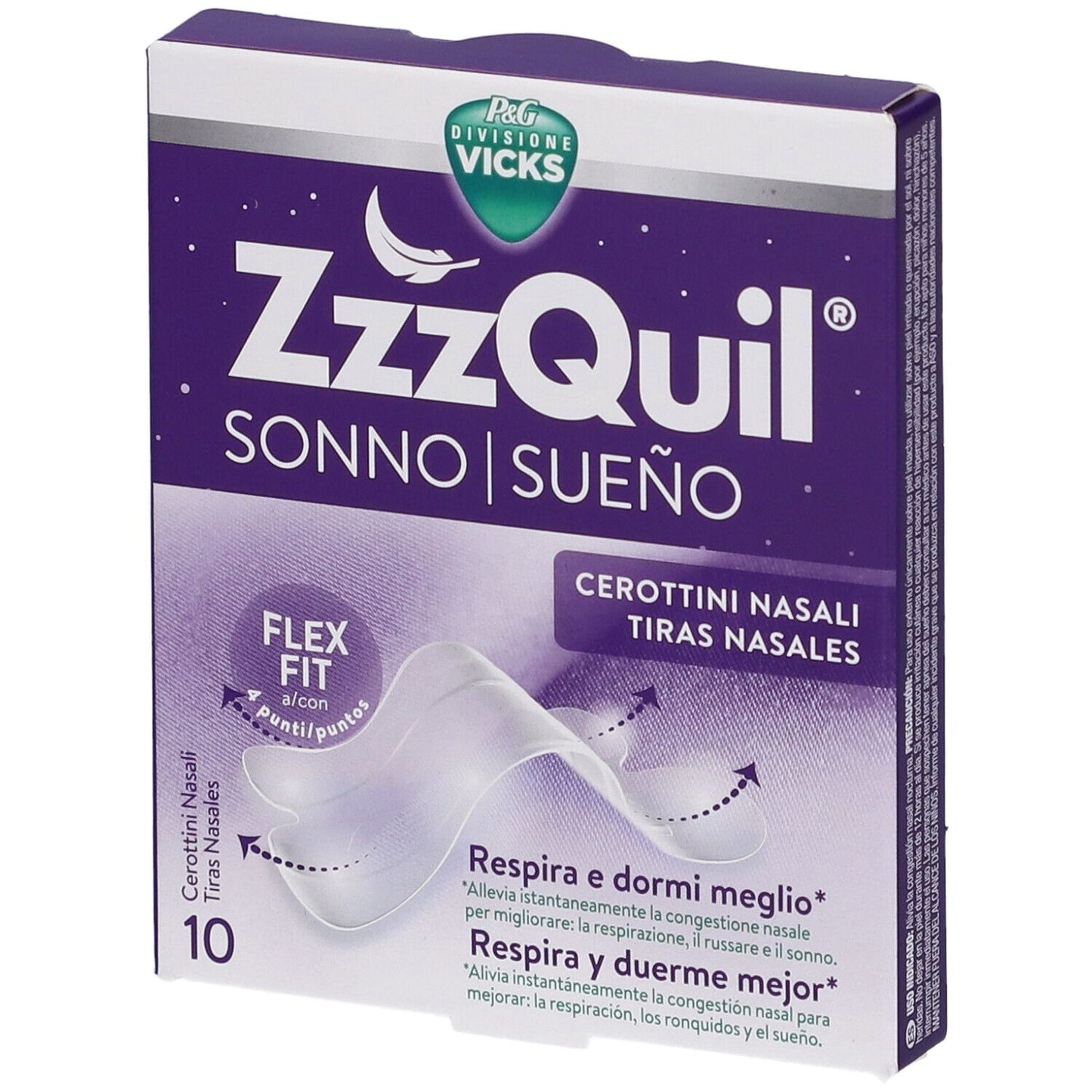Vicks ZzzQuil Sonno Cerottini Nasali Respira e Dormi meglio 10 Pezzi