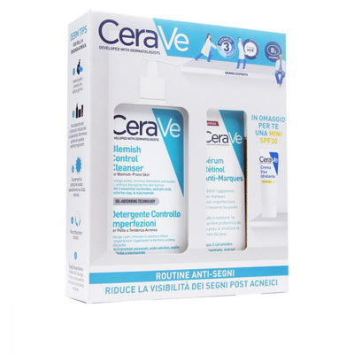 Cerave Acne Routine Anti-segni 1 Detergente controllo imperfezioni acido salicilico2%+1 siero anti-segni con retinolo + in omaggio Mini spf30