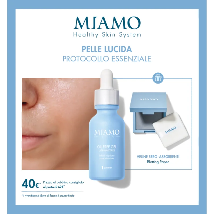 Miamo Cofanetto Protocollo Pelle Lucida - Miamo Oil Free Gel 30 ml + Veline siero assorbenti