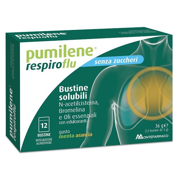 PUMILENE RESPIROFLU SENZA ZUCCHERO 12 BUSTINE GUSTO MENTA ARANCIA 36 G - PUMILENE RESPIROFLU SENZA ZUCCHERO 12 BUSTINE GUSTO MENTA ARANCIA 36 G