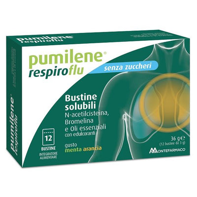 PUMILENE RESPIROFLU SENZA ZUCCHERO 12 BUSTINE GUSTO MENTA ARANCIA 36 G