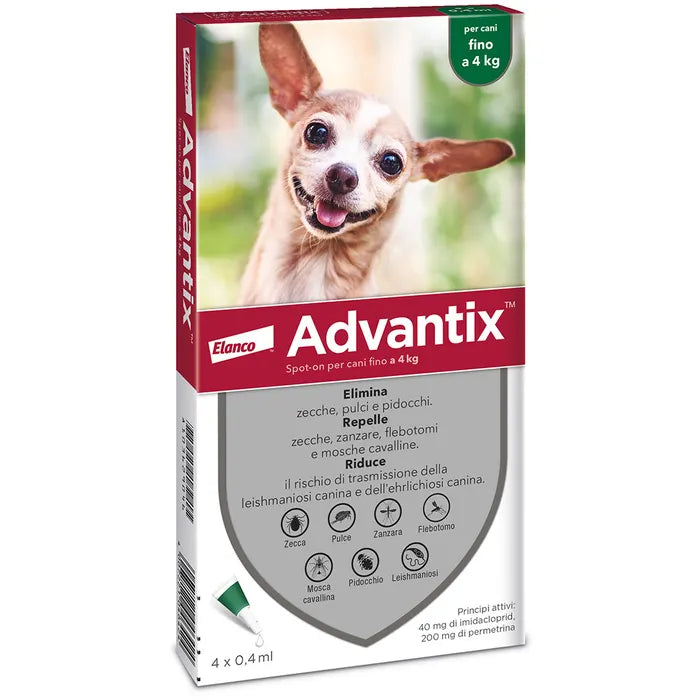 Advantix Spot On Soluzione 4 Pipette 0,4 Ml Cani Fino A 4 Kg