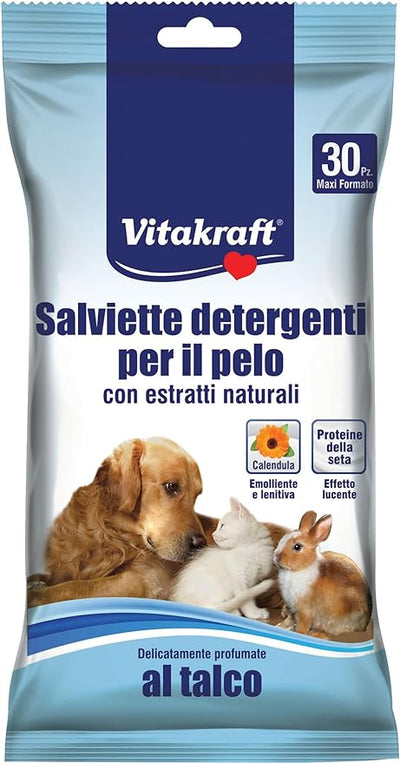 Vitakraft Salviette Detergenti per Il Pelo di Cani Gatti e Roditori - 30 Pezzi