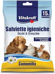 Vitakraft Salviette Igieniche Occhi E Orecchie per Cani e Gatti E Roditori - 15 Pz