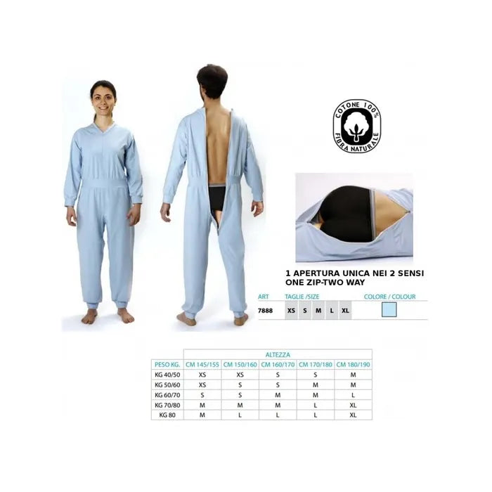 Orione Homecare 7888 Pigiamone Unisex Con Cerniera Azzurro M - Orione Homecare 7888 Pigiamone Unisex Con Cerniera Azzurro M