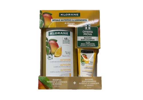 Klorane rituale nutritivo & luminosità al mango per capelli secchi kit con shampoo 400ml + balsamo 50ml