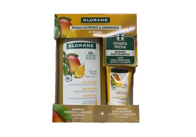 Klorane rituale nutritivo & luminosità al mango per capelli secchi kit con shampoo 400ml + balsamo 50ml