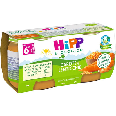 Hipp Bio Omogeneizzato Carote/Lenticchie 2X80 G