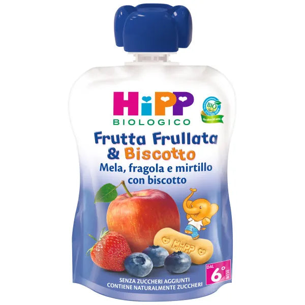Hipp Bio Frutta Frull&amp;Biscotto Mela Fragola Mirtillo Biscotto 90 G