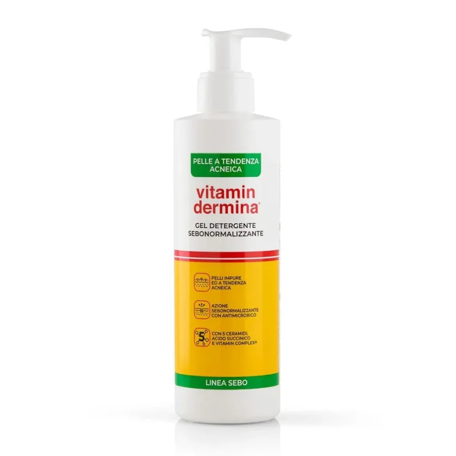 Vitamindermina Sebo - Gel Detergente Sebonormalizzante per Pelle a Tendenza Acneica, 240ml - Vitamindermina Sebo - Gel Detergente Sebonormalizzante per Pelle a Tendenza Acneica, 240ml