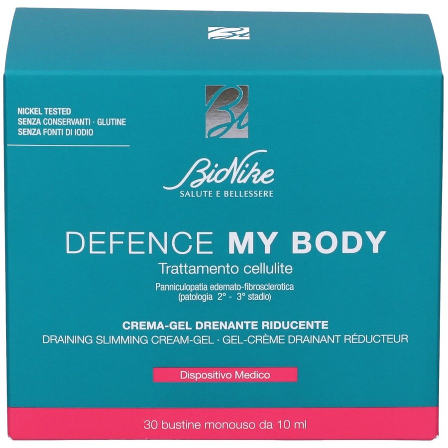 BioNike Defence My Body Trattamento Cellulite, crema-gel drenante riducente, 30 bustine da 10 ml