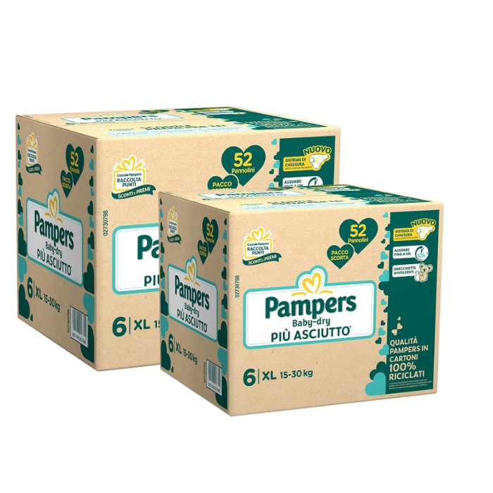 2 Confezioni Pampers Baby Dry Quadri - Taglia XL - 52pzx2 - tot. 104pz
