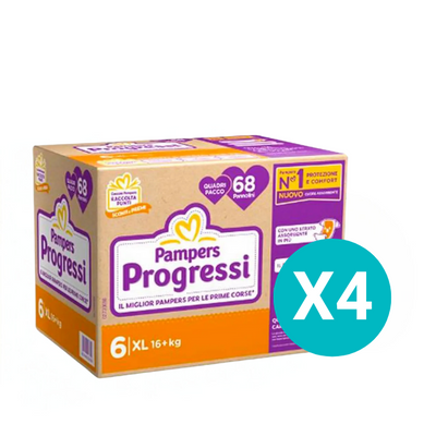 4 Confezioni Pampers Progressi Quadri XL Taglia 6 - 68pzx4 - Tot.272
