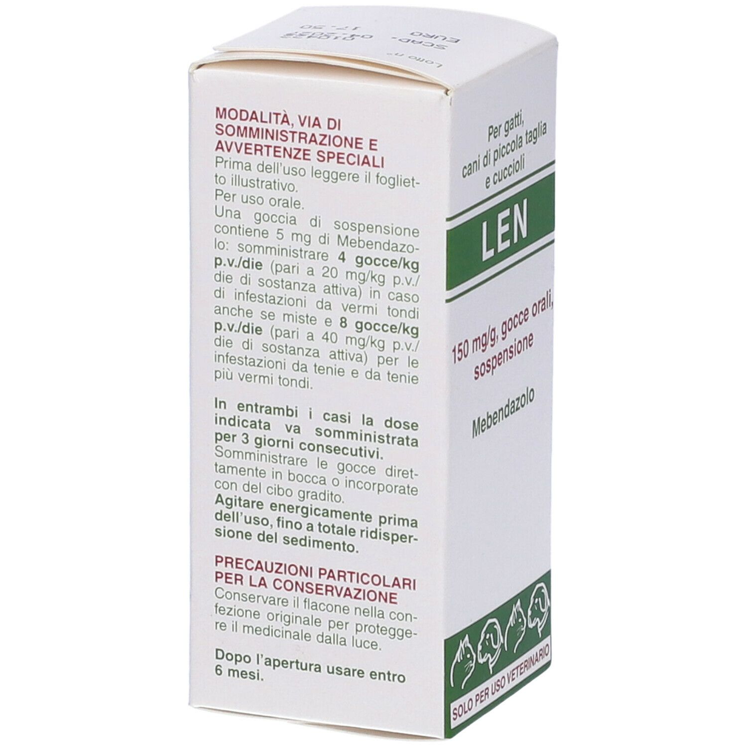 Len 150 Mg/G Gocce Orali Sospensione Per Gatti Cani Fino A 10 Kg Gatti E Cani (Cuccioli)