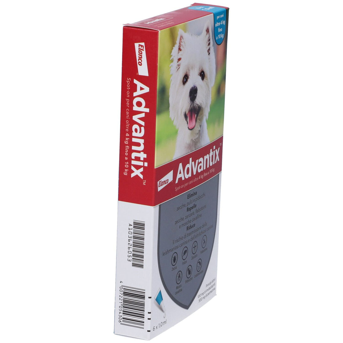 Advantix Spot-On Soluzione 6 Pipette 1 ml 100 mg + 500 mg - Per Cani Oltre 4 Kg Fino A 10 Kg