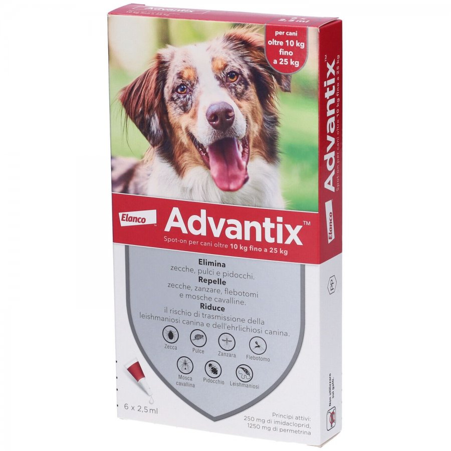 Advantix Spot-On Soluzione 6 pipette 2,5 ml 250 mg + 1250 mg - per cani da 10 a 25 kg